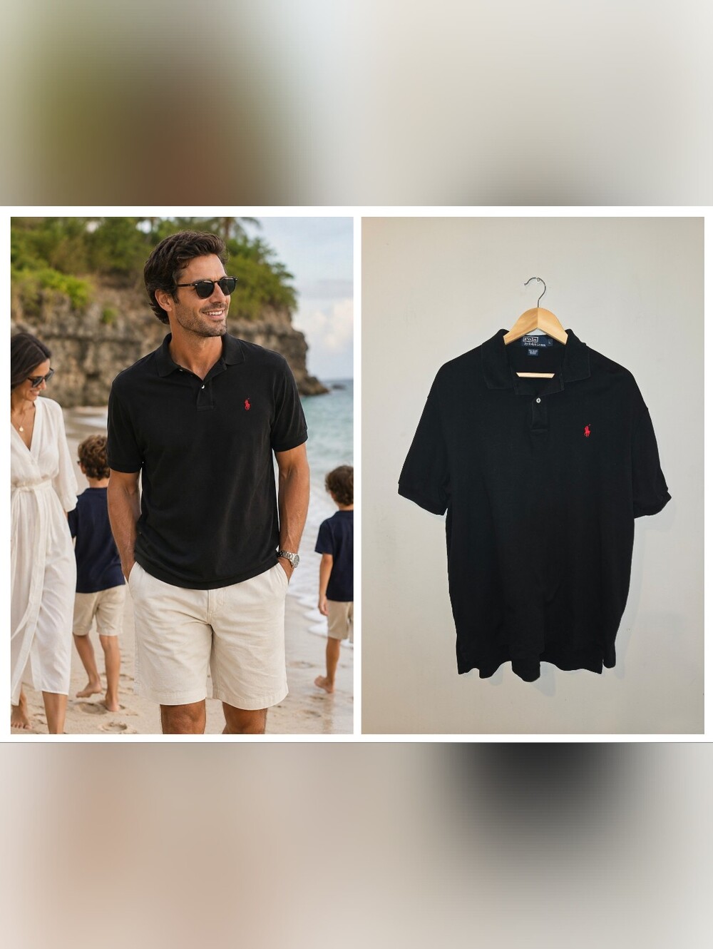 Polo Ralph Lauren Black Cotton Polo Shirt Men’s Large Red Pony Logo Classic Prep